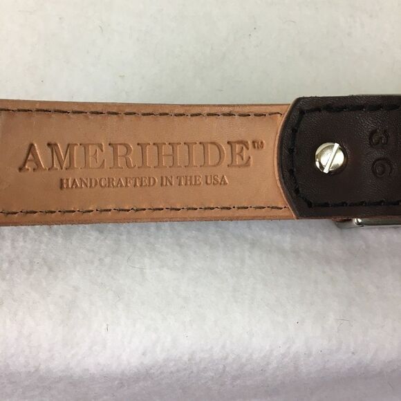 Amerihide Brown & Silver Buckle Leather Wide Chunky Western Belt 36 main image 7